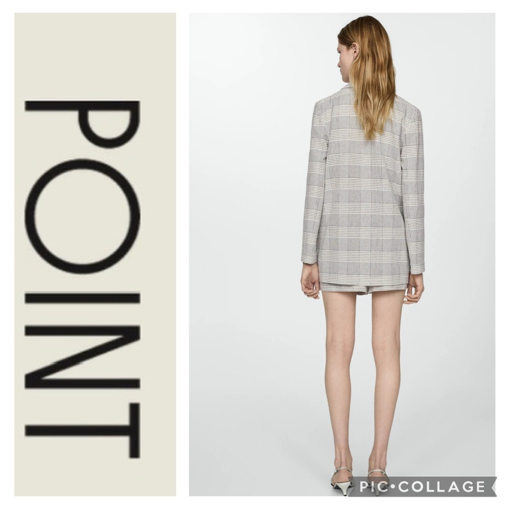 Point Checkered Long Line Blazer Sz 42/Large